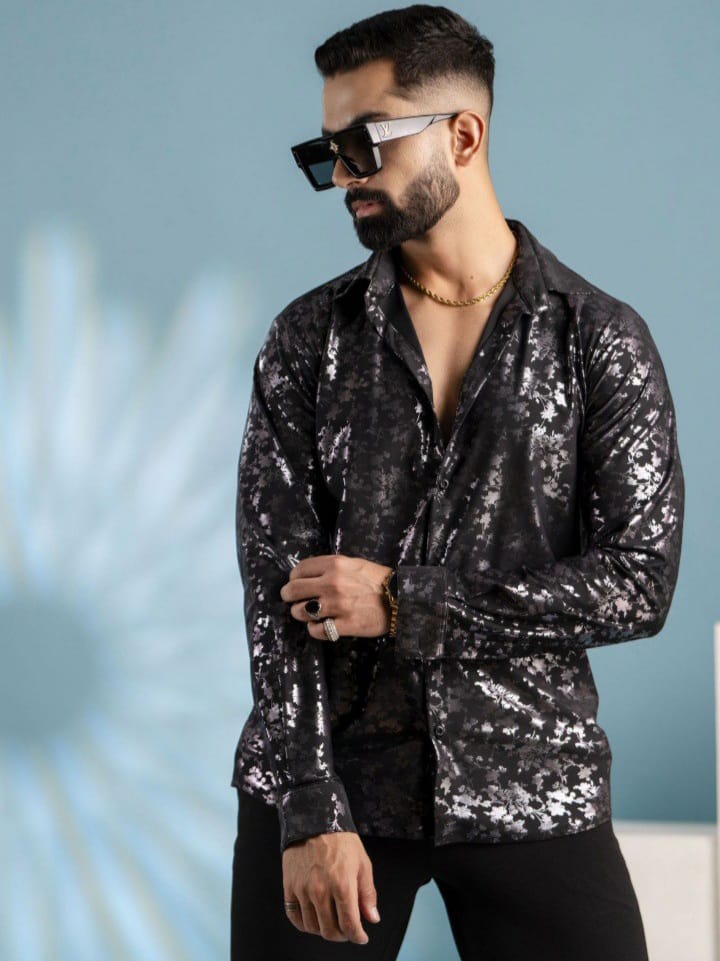 Streak Hawk Man Floral Satin Flowing Shirt